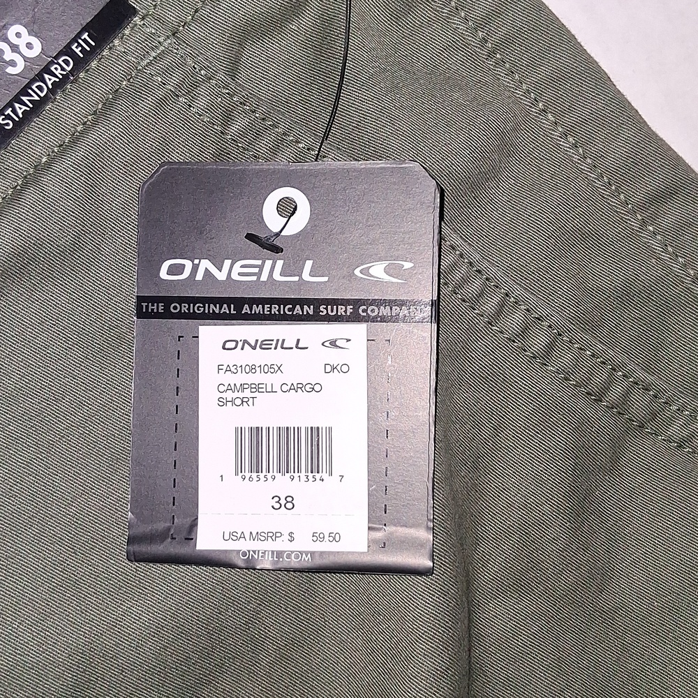 O'Neill Campbell Cargo Shorts Size-38 Olive Green NWT - Picture 4 of 4